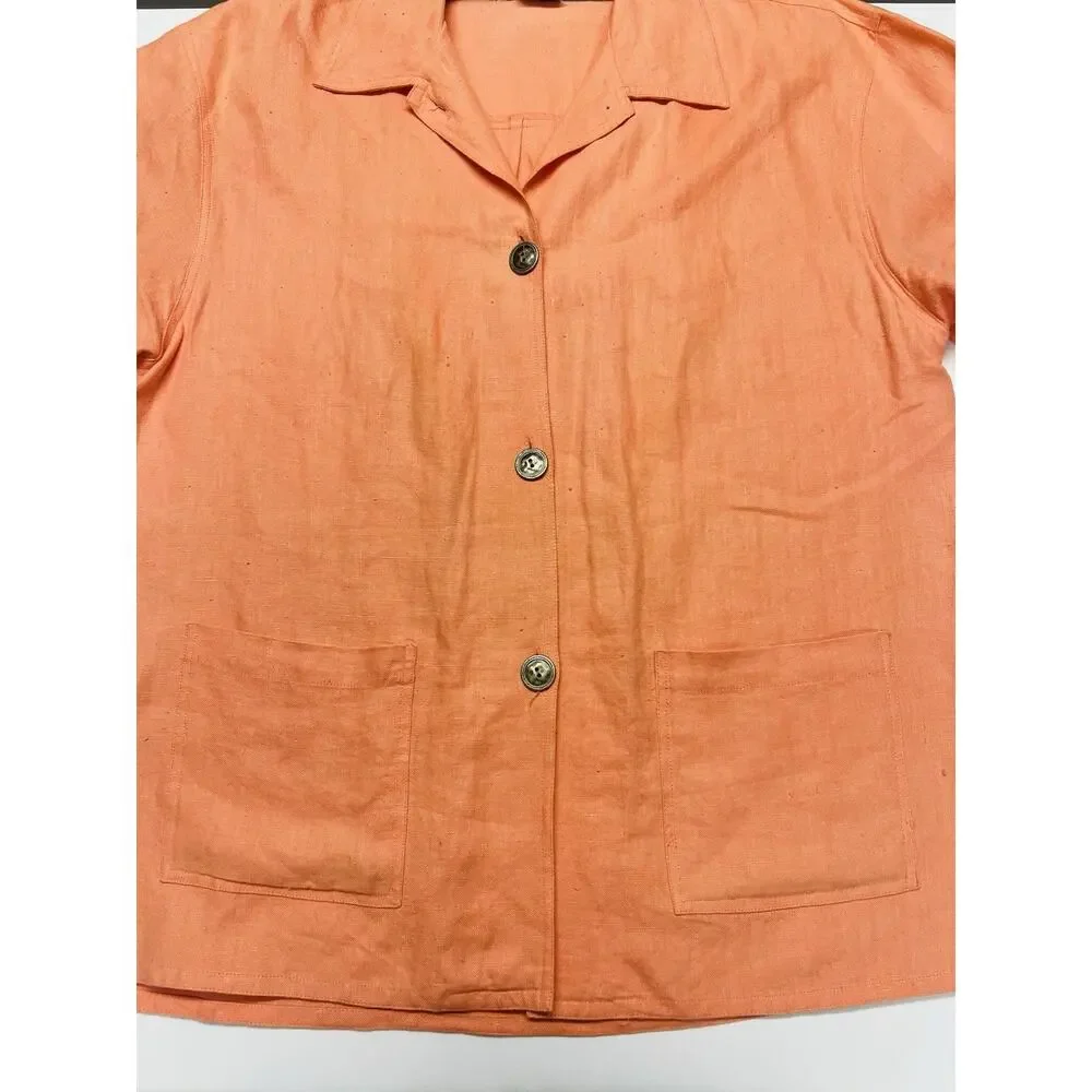 Vintage Studio JPR Womens 100% Linen Short Sleeve Button Down Shirt Coral Size L - Picture 7 of 9